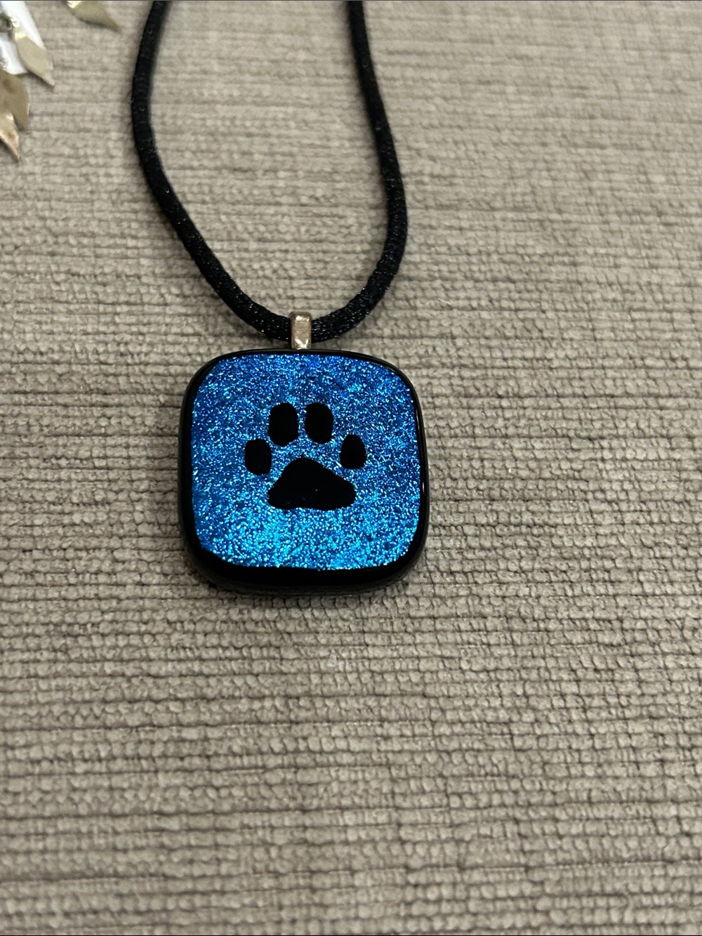 Blue Paw Print Dichroic Glass Pendant Necklace & tribal earrings -  Jewelry set image 2